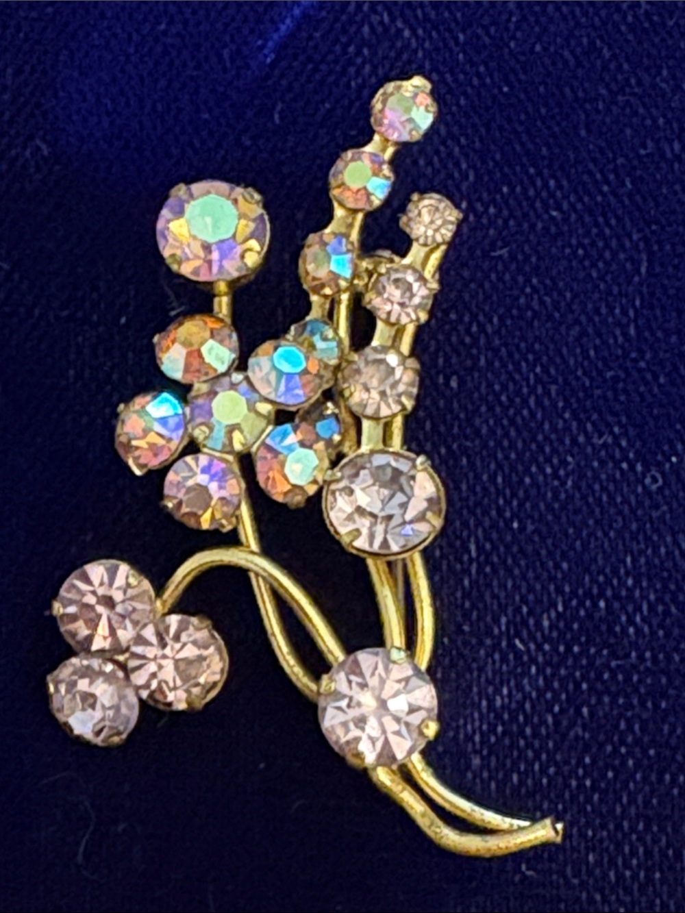 Vintage Gold Floral Aurora Crystal Brooch with Pink Accents